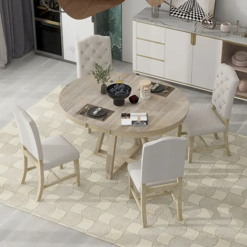 Multi-Function Dining Table and Chair Sets Farmhouse Kitchen Dining Table Sets with Removable Folding Plates Cross-Shaped Legs