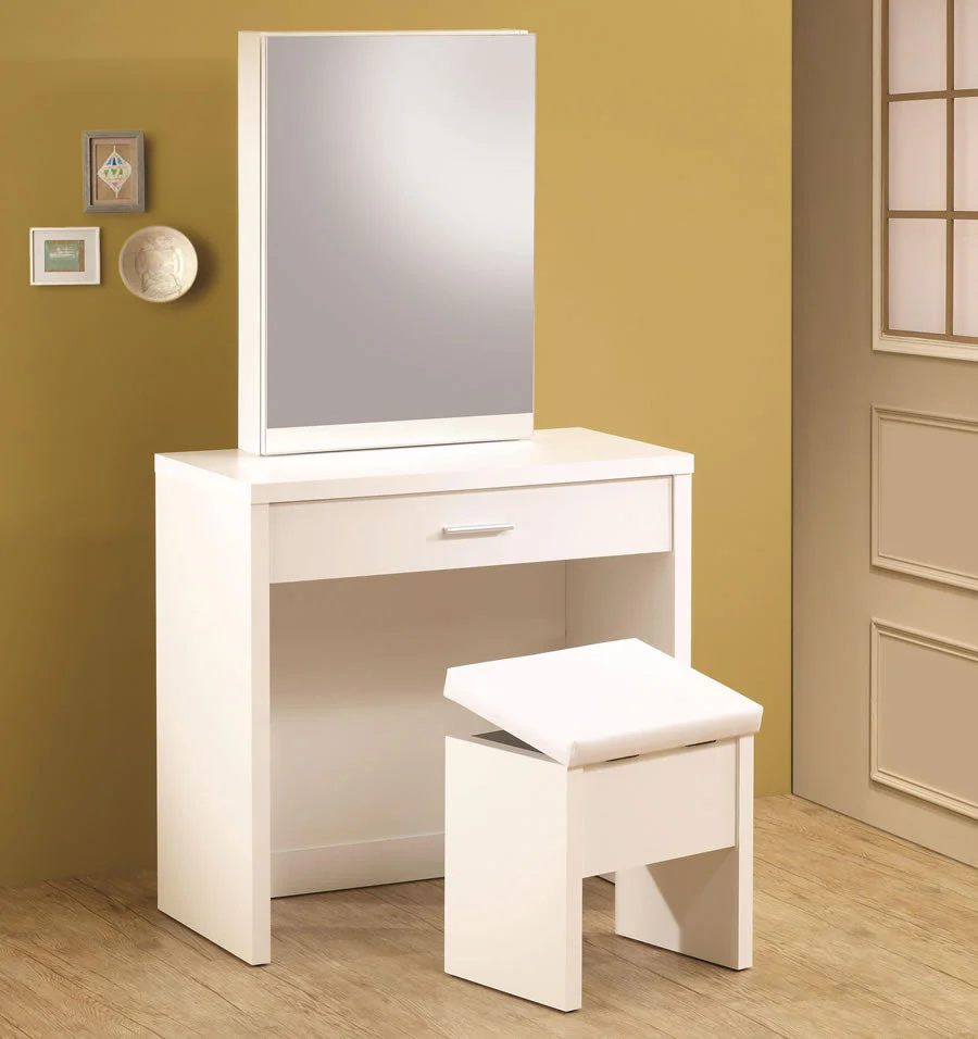Glossy Vanity with Hidden Mirror Storage