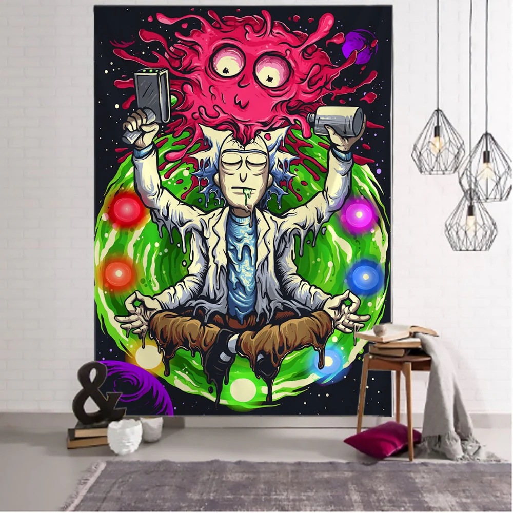 HULIANFU Psychedelic Meditator Tapestry Wall Hanging Cartoon Witchcraft Bohemian Style Mandala Kawaii Room Home Decor - Deanwangkt