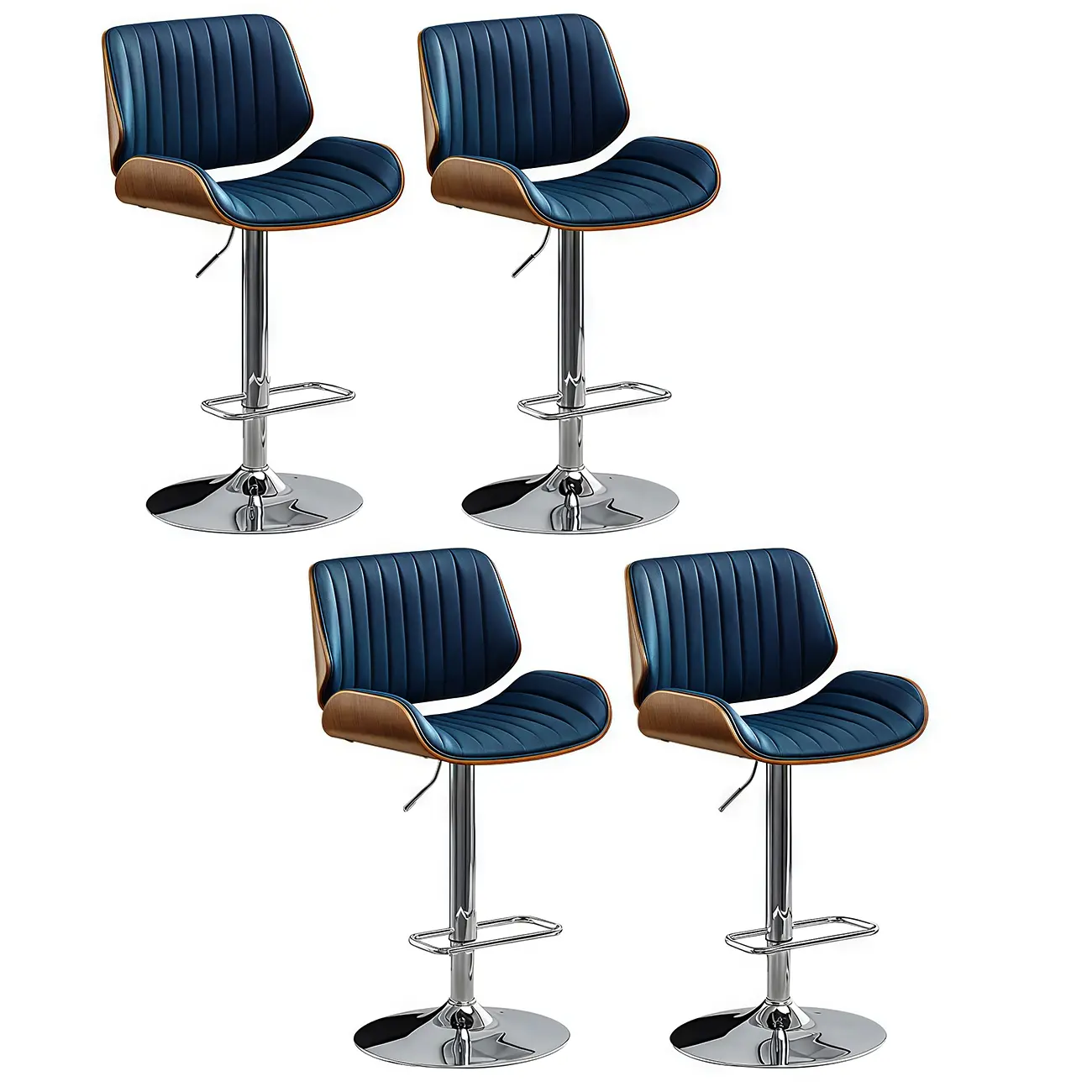 Elegant Wood Leather Red Swivel Adjustable Bar Stool