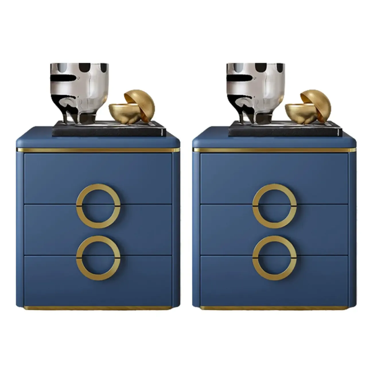 Elegant Faux Leather Metal Accent 3 Drawers Nightstand