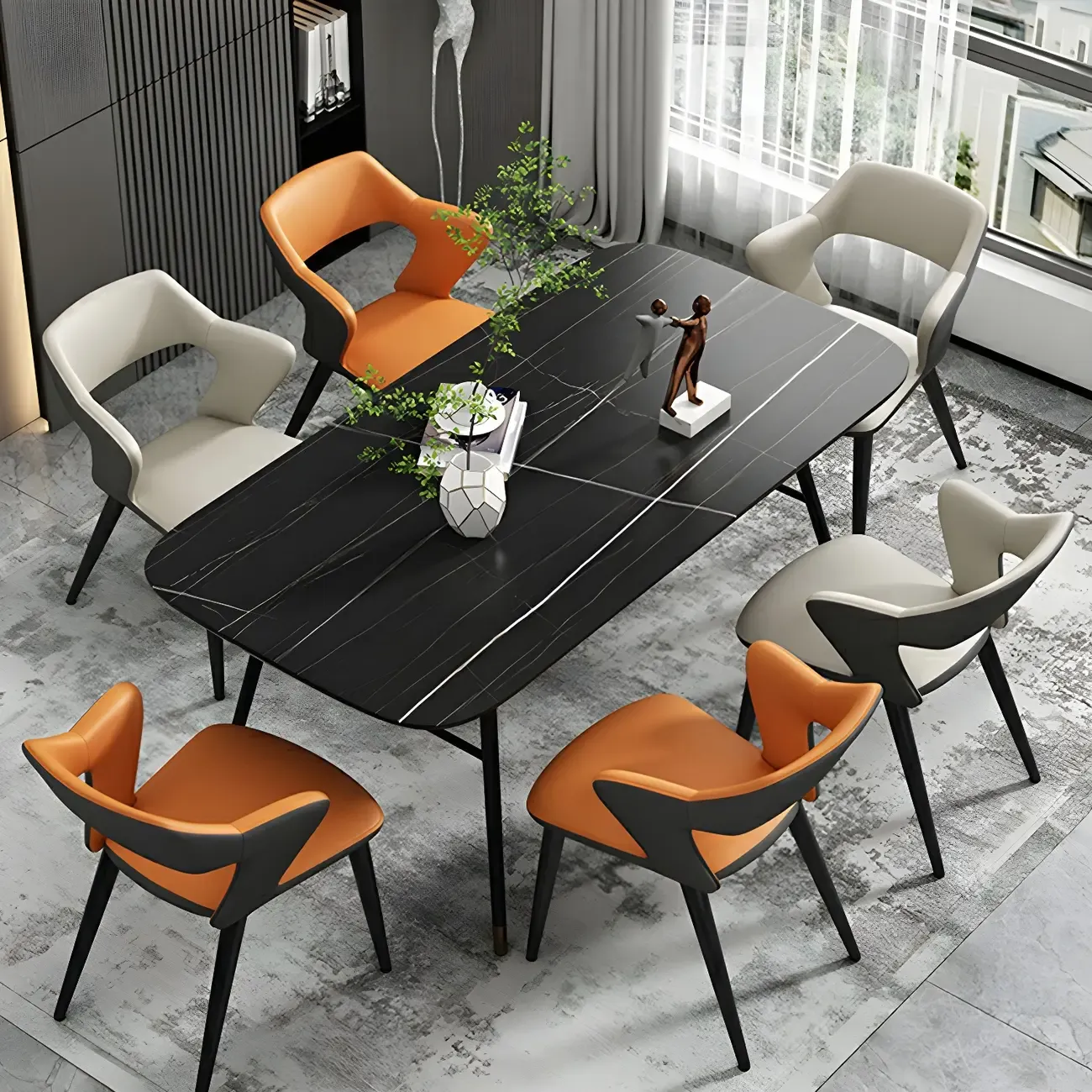 Modern Armchair Open Back Faux Leather Dining Chair