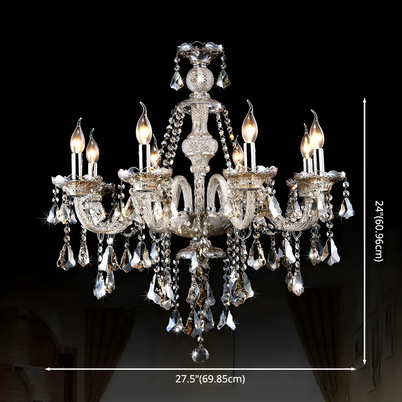 Mid-Century Modern Crystal Candelabra Chandelier