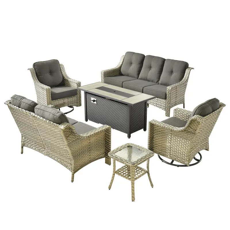 XIZZI 6-piece Patio Wicker Furniture Set with Fire Pit Table