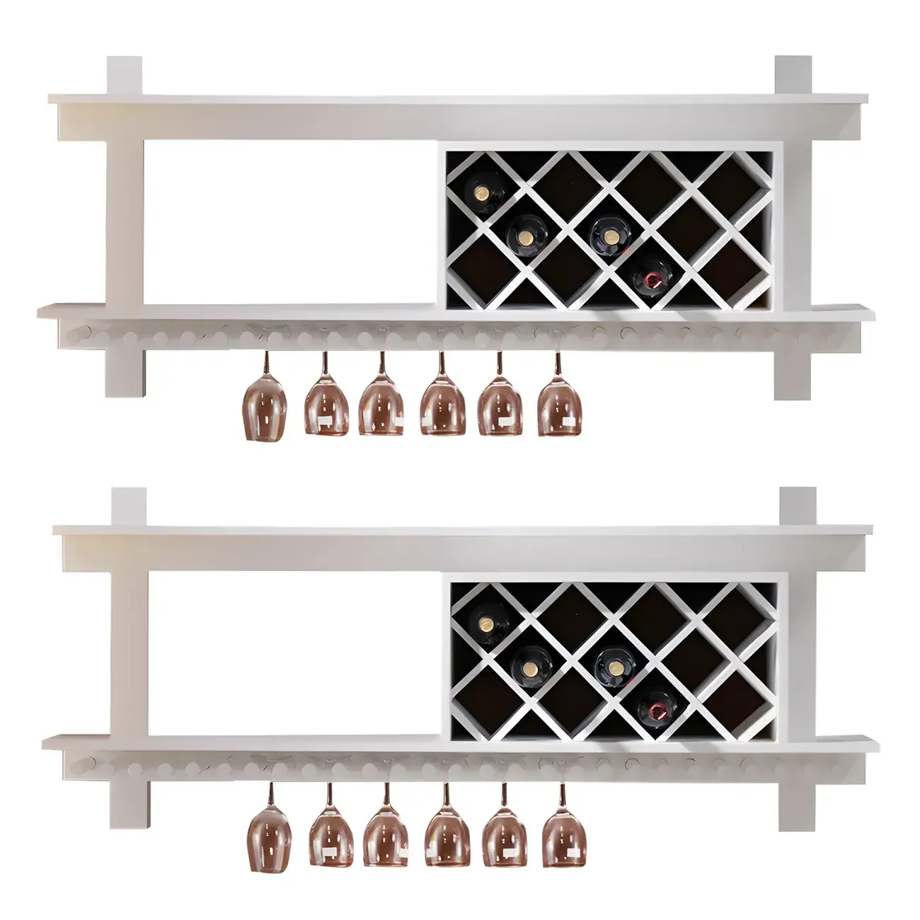 Pine Wooden Wall-Mounted Display Open Wine Bottle & Glass Rack