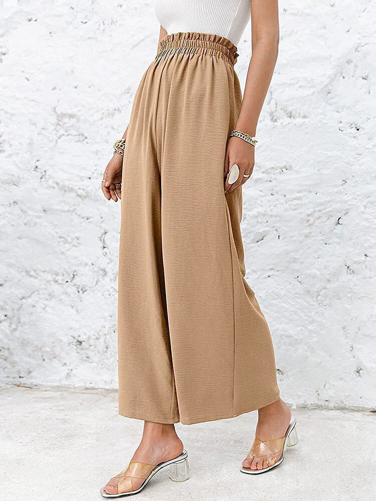 Hulianfu Autumn Summer Fashion Cotton Linen Pants Women Solid Fungus Edge High Waist Women's Trousers Wide Leg Casual Pants - Deanwangkt