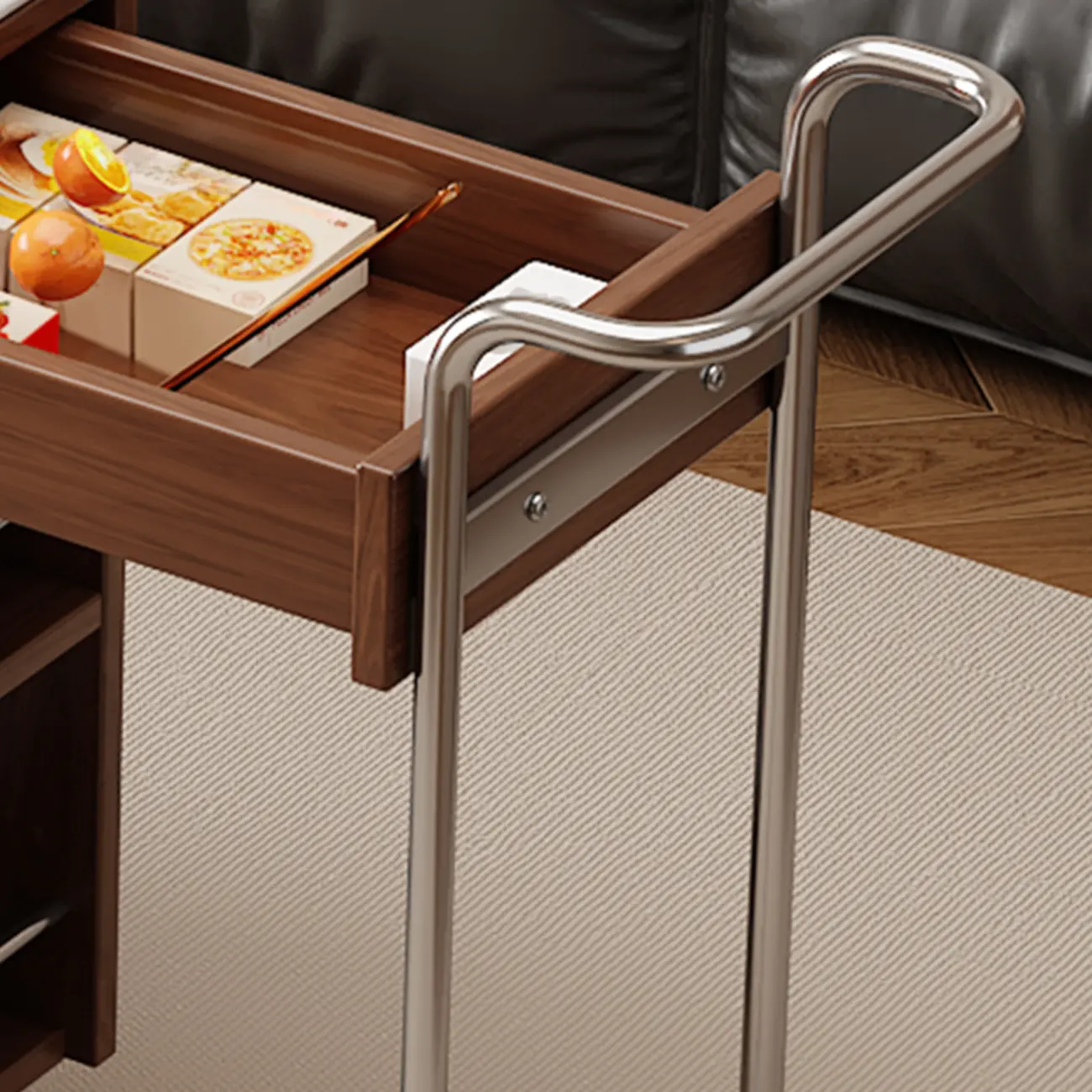 Multifunctional Sintered Stone Top Wheeled Cart Side Table