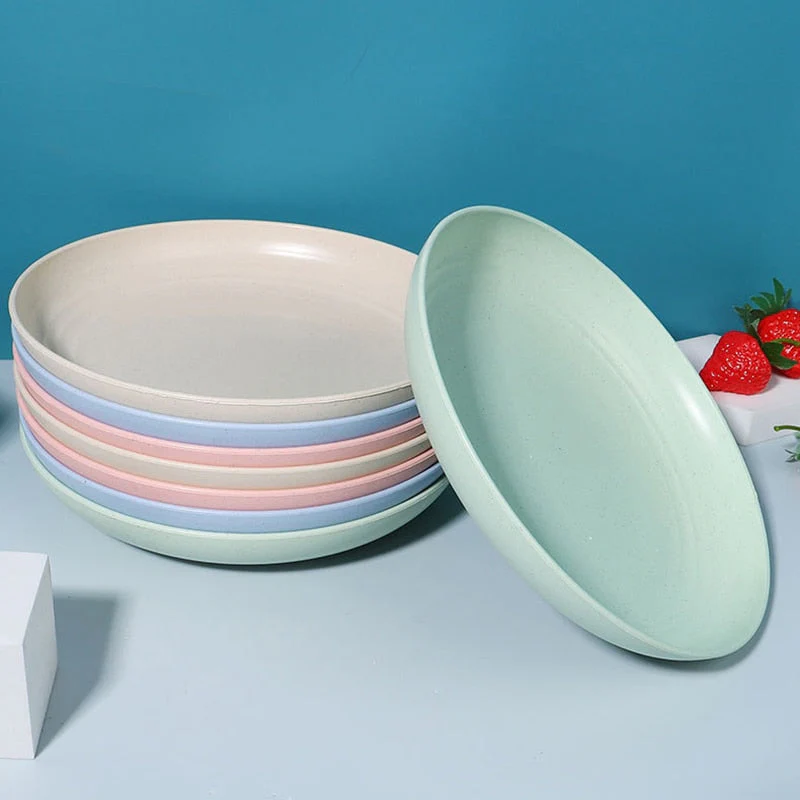 HULIANFU Kitchen Plastic Plates Wheat Straw Food Sauce Dish Taste Board Snack Fruit Plates Round Household Dishes Modern Dinner Plates - Deanwangkt