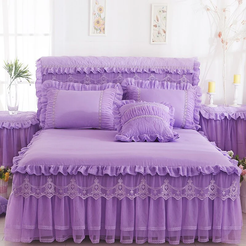 HULIANFU  1 Piece Lace Bed Skirt +2pieces Pillowcases bedding set Princess Bedding Bedspreads sheet Bed For Girl bed Cover King/Queen size - Deanwangkt