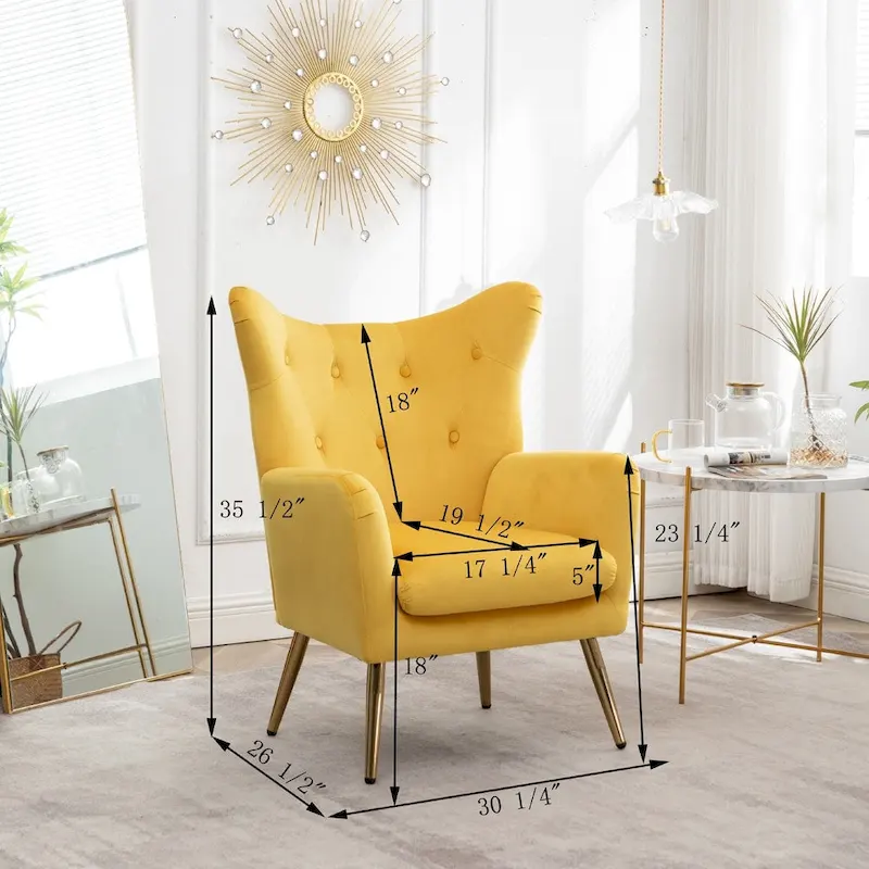 Yellow 30.25 Velvet Button Tufted Accent Chair with Gold Legs