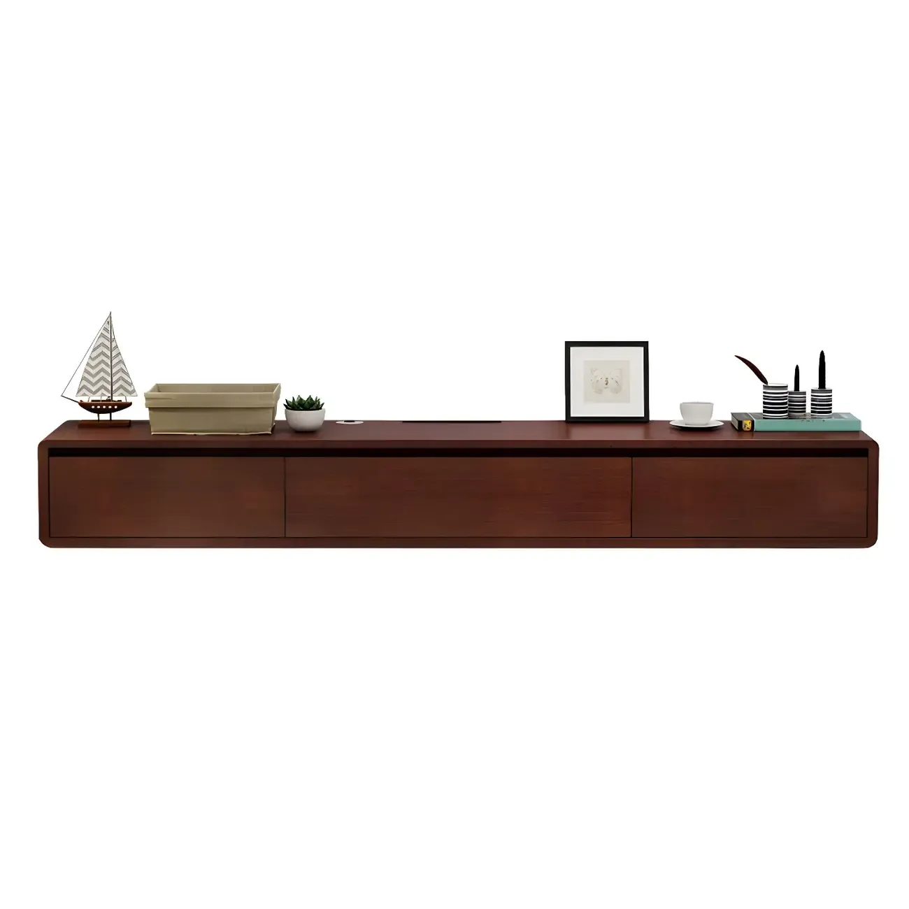 White Floating Mount Wood Drawers Cabinet TV Stand