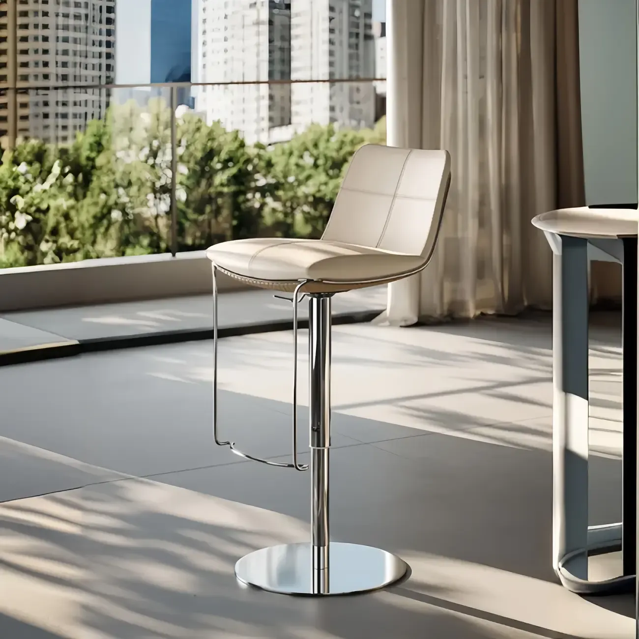 Modern White Leather Square Upholstered Swivel Bar Stools