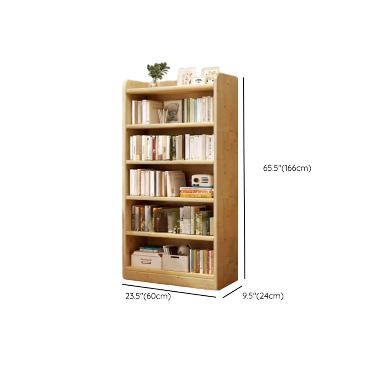 Rustic Vertical 5-Tier Closed Back Wooden Bookshelf