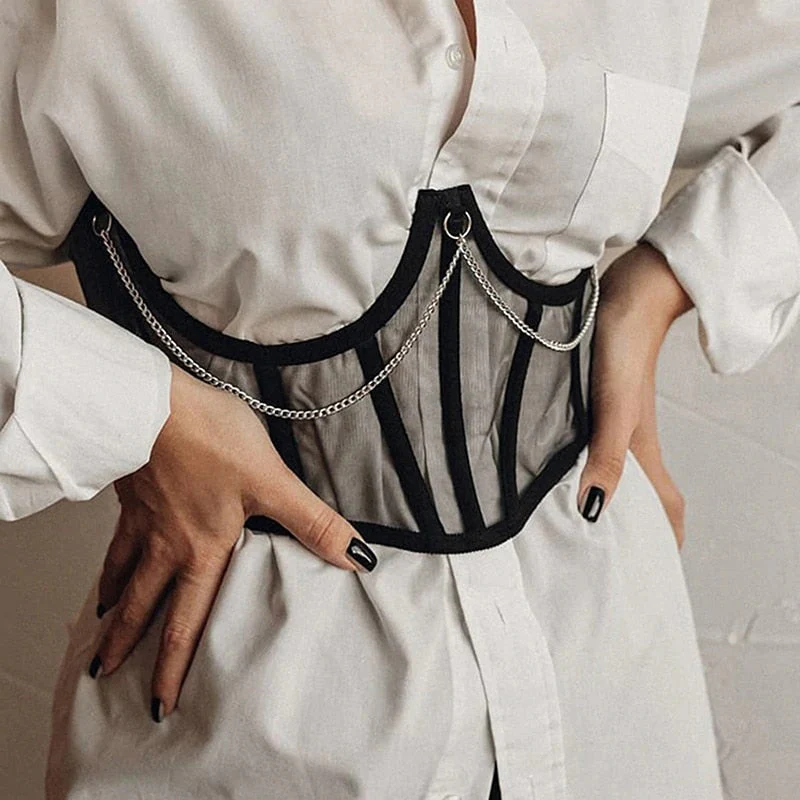 Hulianfu Sexy Corset Underbust Women Gothic Corset Top Curve Shaper Strap Slimming Waist Belt Chain Lace Corsets Bustiers Sexy Punk - Deanwangkt
