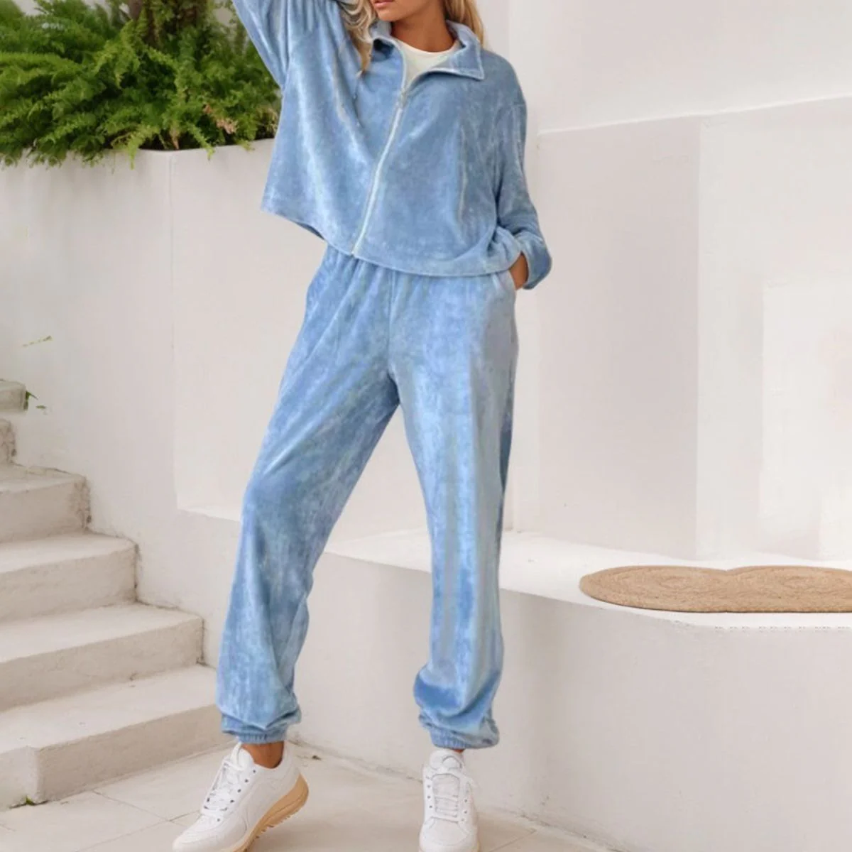 Fresh Blue Collared Two Piece Set