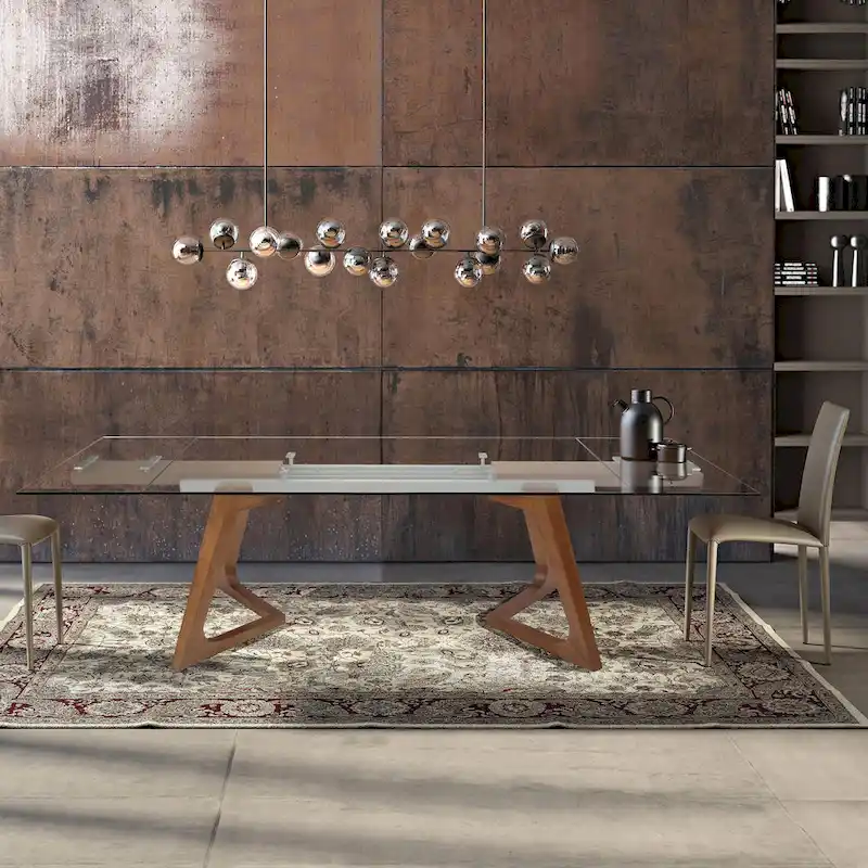 transparent Glass Top with Wood Leg Extendable Dining Table - 63/94.5*35.43*29.53 inches