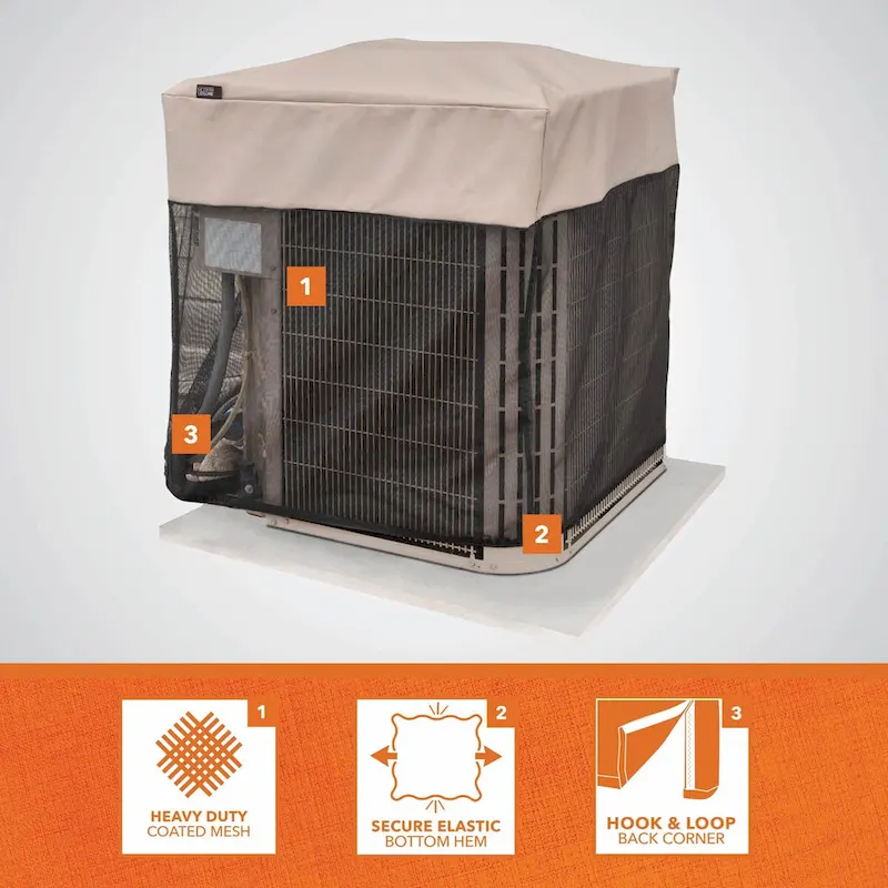 Modern Leisure Basics Square Air Conditioner Cover, 32  Square X 32 H, Black & Beige - 32 L x 32  W x 32  H