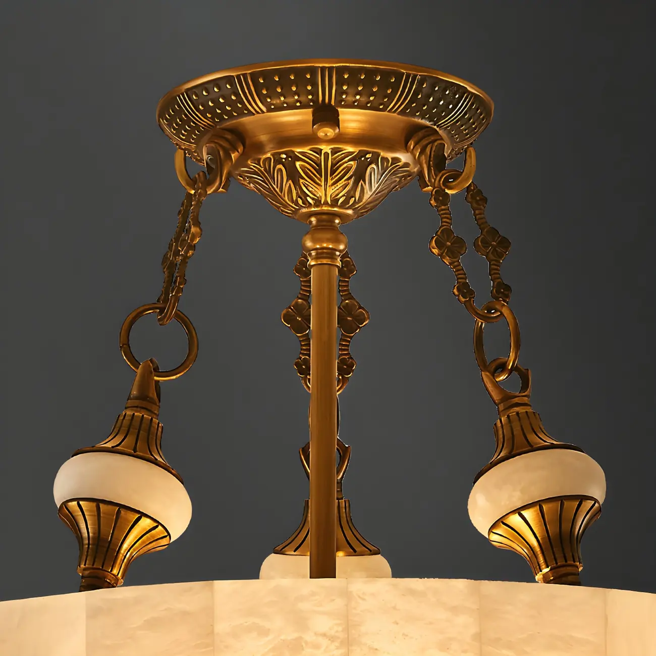 Luxurious Gold Alabaster Cylindrical Chandelier