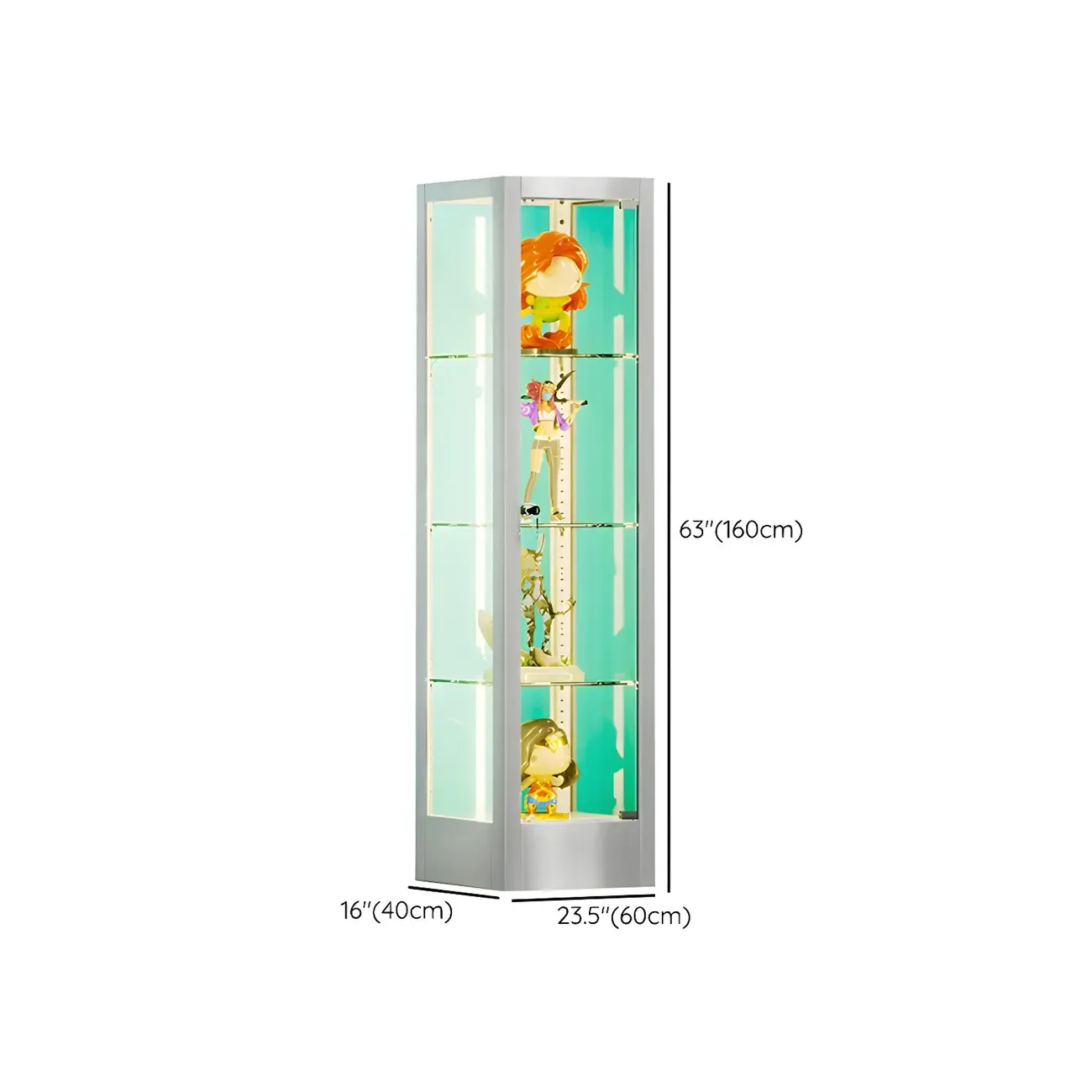 Adjustable Shelves White Glass Locking Curio Cabinet