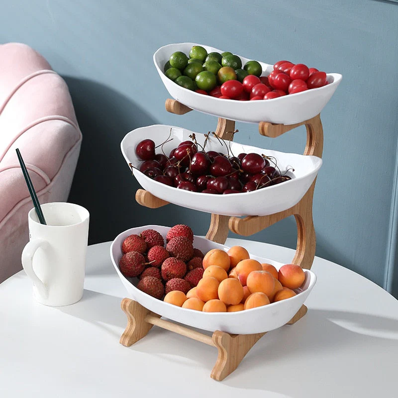 HULIANFU Table Plates For Serving Plates Dinnerware Wooden Partitioned Dish Snack Candy Cake Stand Bowl Food Fruit Plates Set Tableware - Deanwangkt
