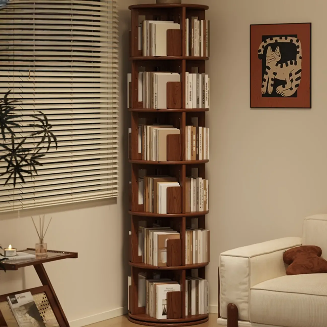 Wooden Vertical Narrow Rotating Bookcase