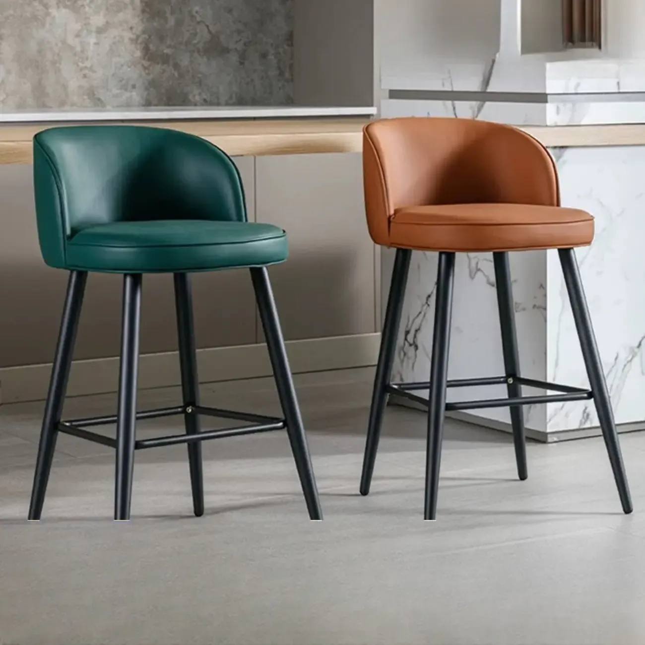 Counter Height Leather Bucket Glam Bar Stools