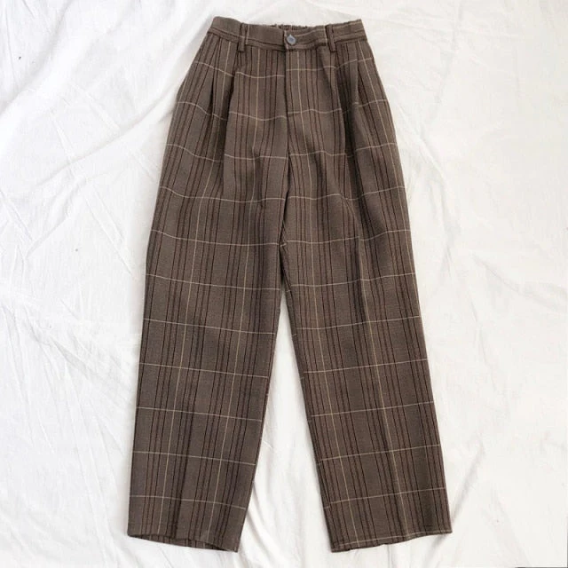 Mooirue Spring Women Pants Plaid High Waist Dropping Feeling High Waist Wide Leg Long Suit  Pants - Deanwangkt