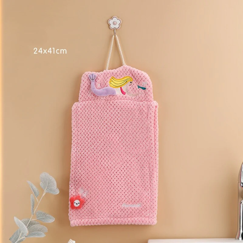HULIANFU Lovely Cartoon Handkerchief Towel Hanging Absorbent Coral Velvet Wipe a Towel Household Kitchen Quick Drying Hand Cloth - Deanwangkt