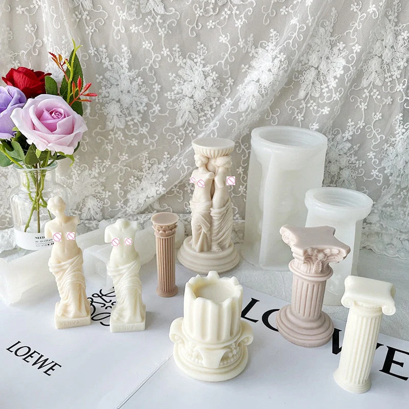 HULIANFU Vintage Roman Column Candle Mold DIY Portrait Scented Silicone Mold Venus Goddess Human Body Plaster Mold Candle Mold Making - Deanwangkt
