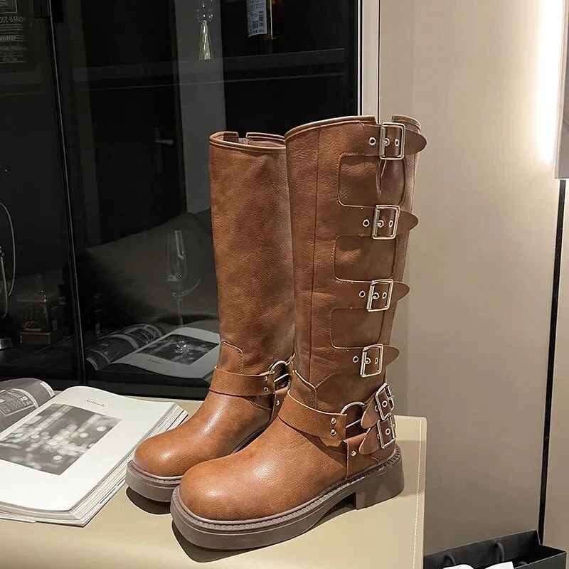 Large Size 42 Motorcycle Boots Women's INS Hot Sale Martins Shoes Platform Combat Botas Women Boots Trend  Goth Cowboy Boot - Deanwangkt