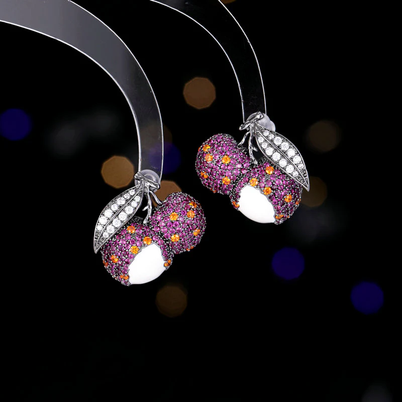 2025 style exaggerated atmosphere heavy industry earrings wholesale copper inlaid zircon earrings light luxury high-end fruit lychee earrings - Deanwangkt