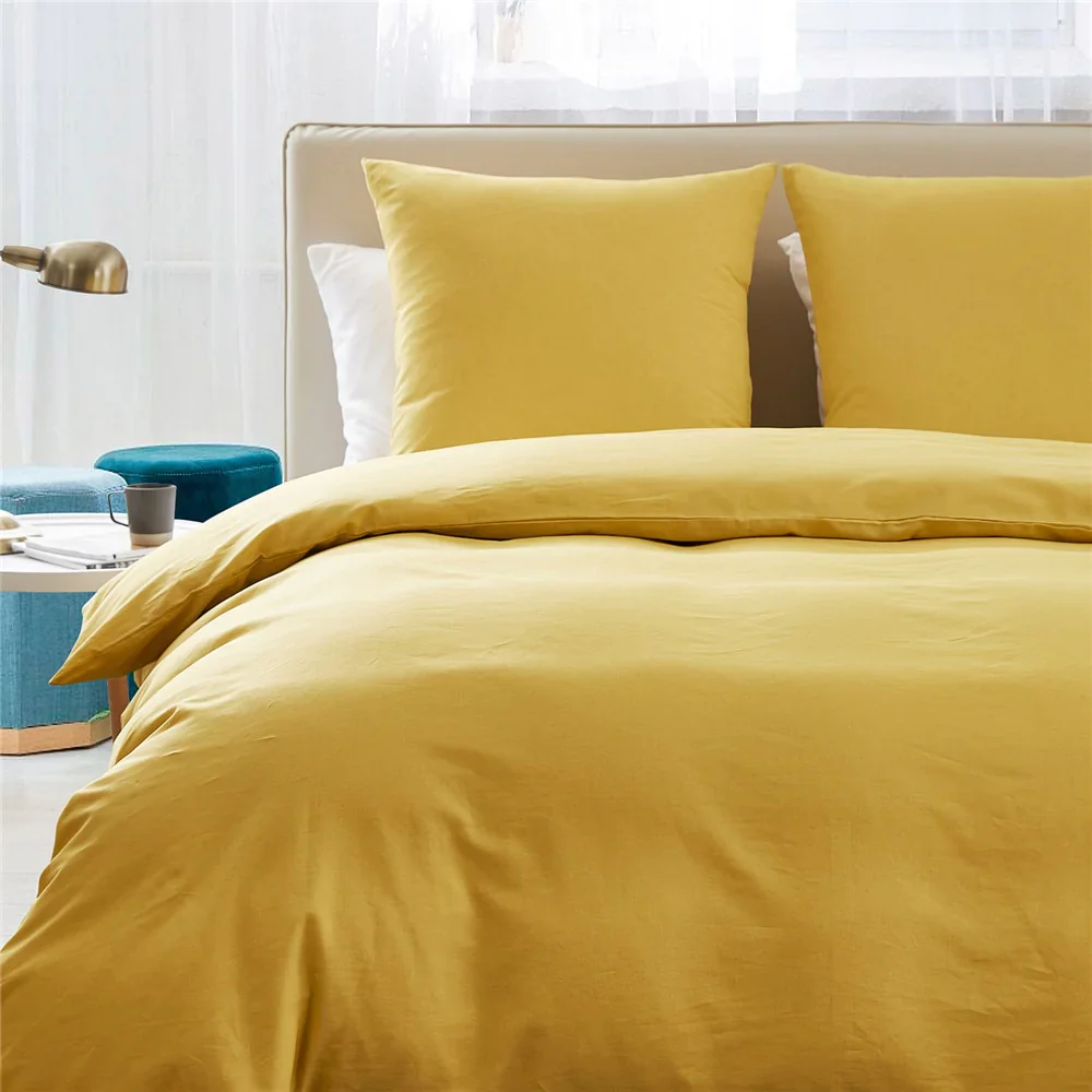 HULIANFU Modern 55% Linen 45% Cotton Bedding Sets Solid Color Bed Set Duvet Cover French Shams Simplicity Bedclothes For Home Sing/Queen - Deanwangkt