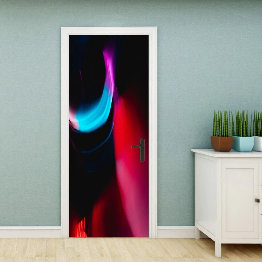 HULIANFU PVC Material Self-adhesive Door Stickers Art Colorful Light Tie-dye Blooming Abstract Home Decor Poster Door Decoration Stickers - Deanwangkt
