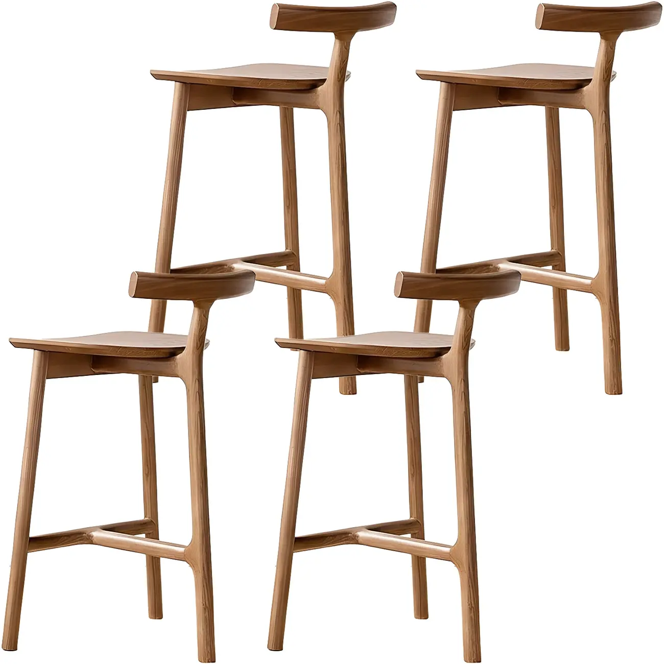 Natural Tripod Ash Wood Fabric Armless Bar Stool