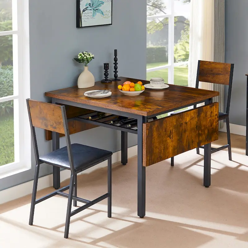 Modern Industrial 63.2 Extendable Dining Table w/Drop Leaf, Seats 6