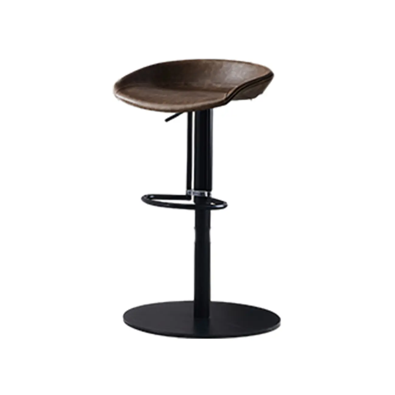 Adjustable Black Leather Saddle Swivel Bar Stools