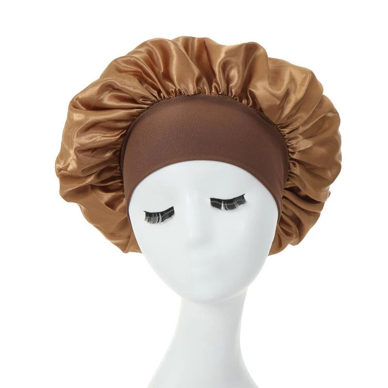 HULIANFU Women Night Sleep Hair Caps Silky Bonnet Satin Double Layer Adjust Head Cover Hat For Curly Springy Hair Styling Accessories - Deanwangkt