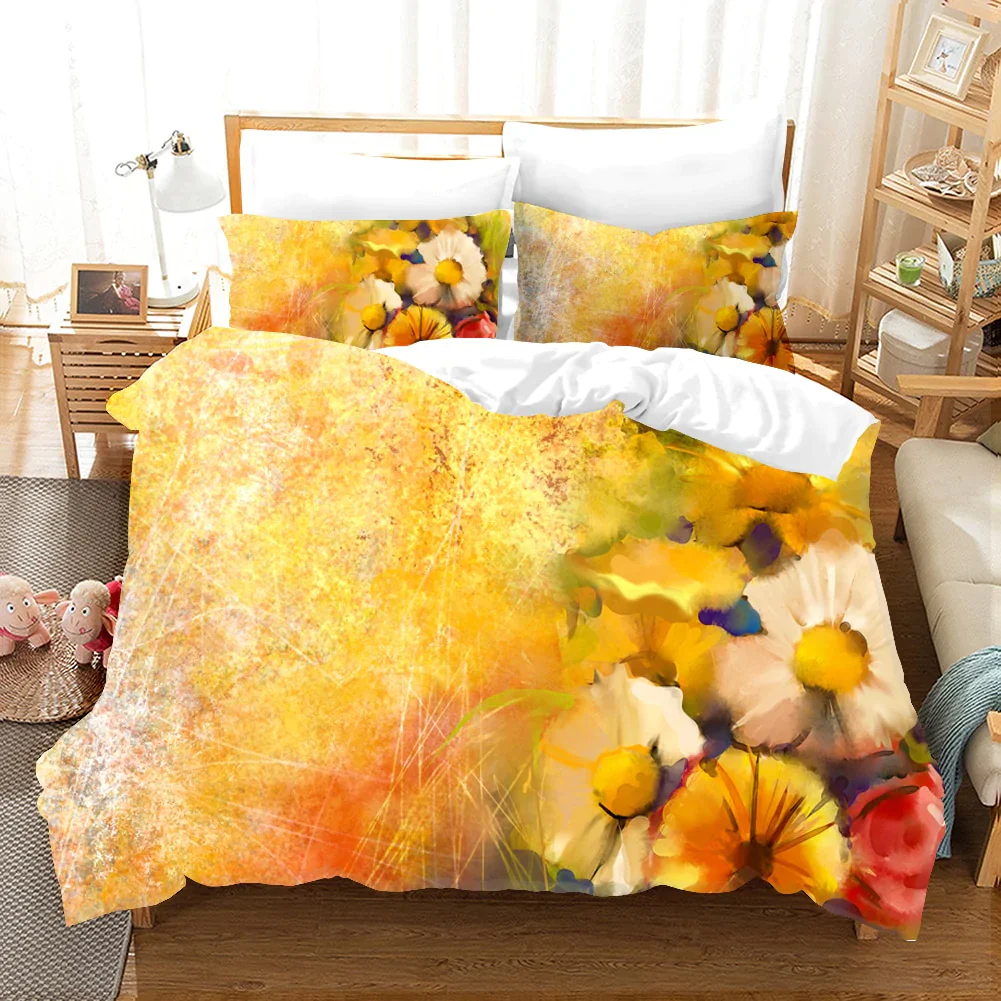 HULIANFU Oil Painting Flowers Digital Printing Bedding Sets Children Adult Bedclothes Quilt Art Duvet Cover Set Single King Queen Size - Deanwangkt