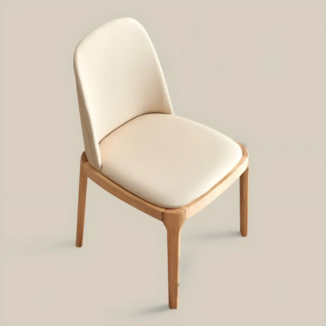 Cream Wood Faux Leather Solid Back Dining Chair
