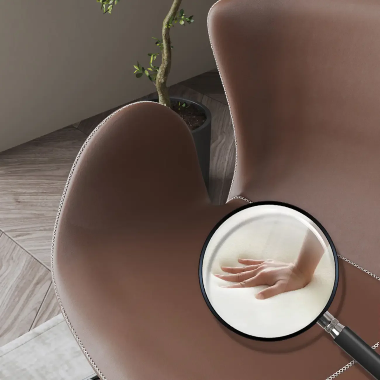 Round Arm Ergonomic Wingback Rocking Chair with Upholstered