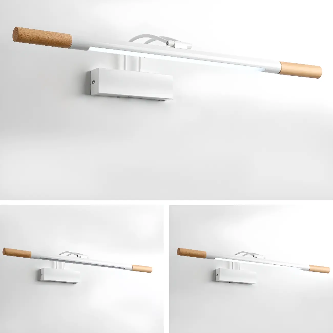 Modern White LED Bathroom Vanity Light with Wood Accent