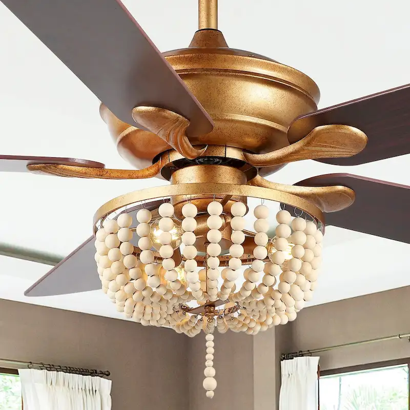 Quinn 52  3-Light Rustic Farmhouse Iron/Wood Bead Mobile-App/Remote-Controlled LED Ceiling Fan, by JONATHAN Y