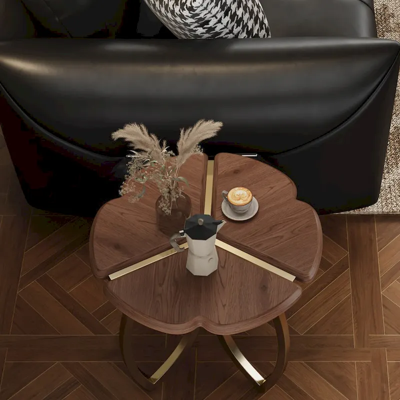 Mid-Century Round Walnut Wood Finish Nesting Coffee Table Set 2 Pieces - 39.8W * 39.8L * 15H