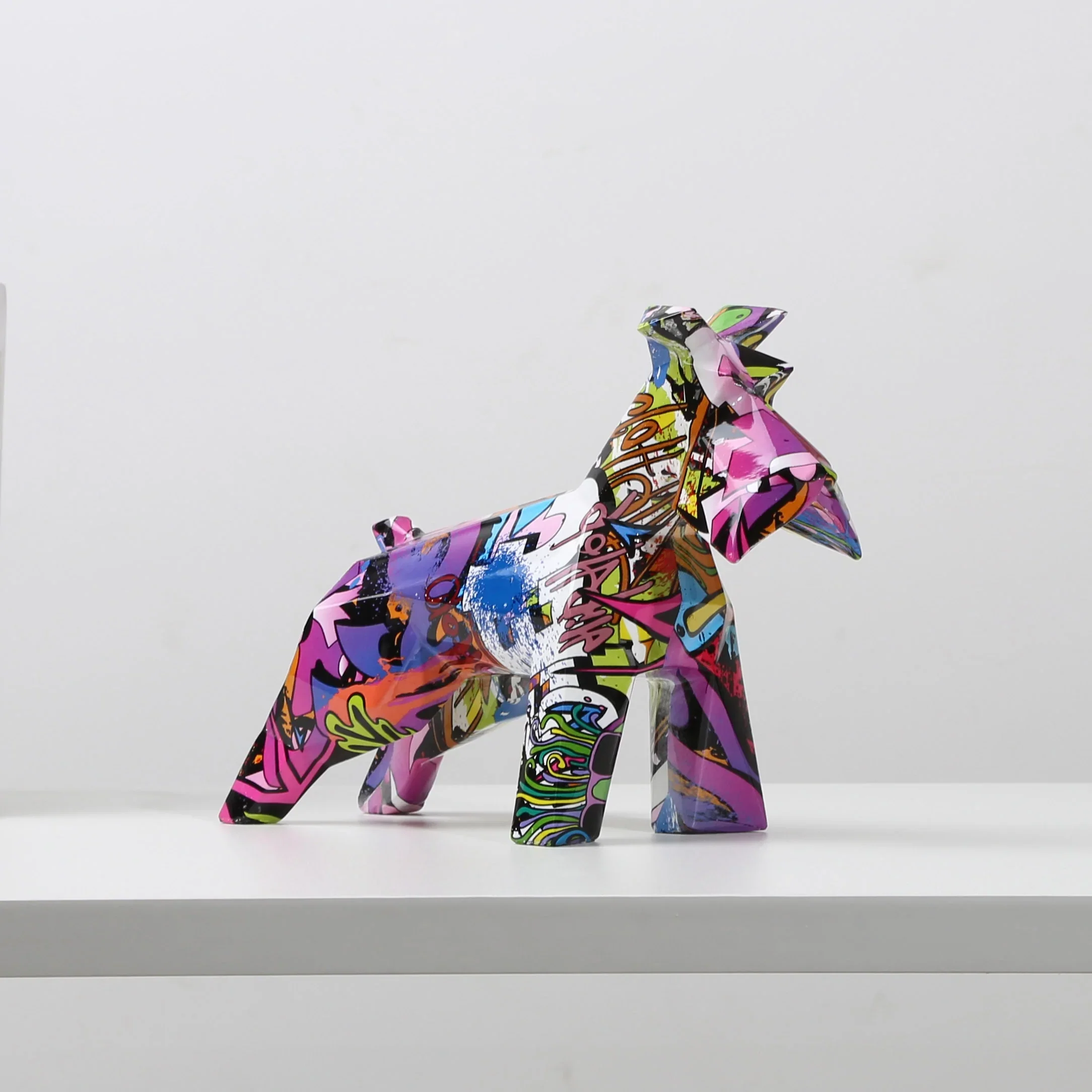 HULIANFU Nordic Painting Art Graffiti Schnauzer Creative Resin Crafts Home Decoration Wine Cabinet Office Decor Resin Crafts Gift Anime - Deanwangkt