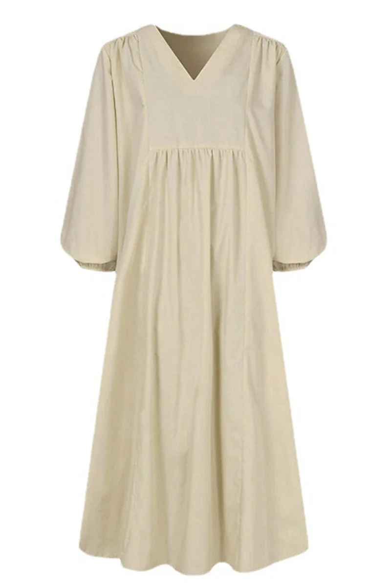 hulianfu Fashion Work Solid Fold V Neck Long Dress Dresses(4 colors) - Deanwangkt