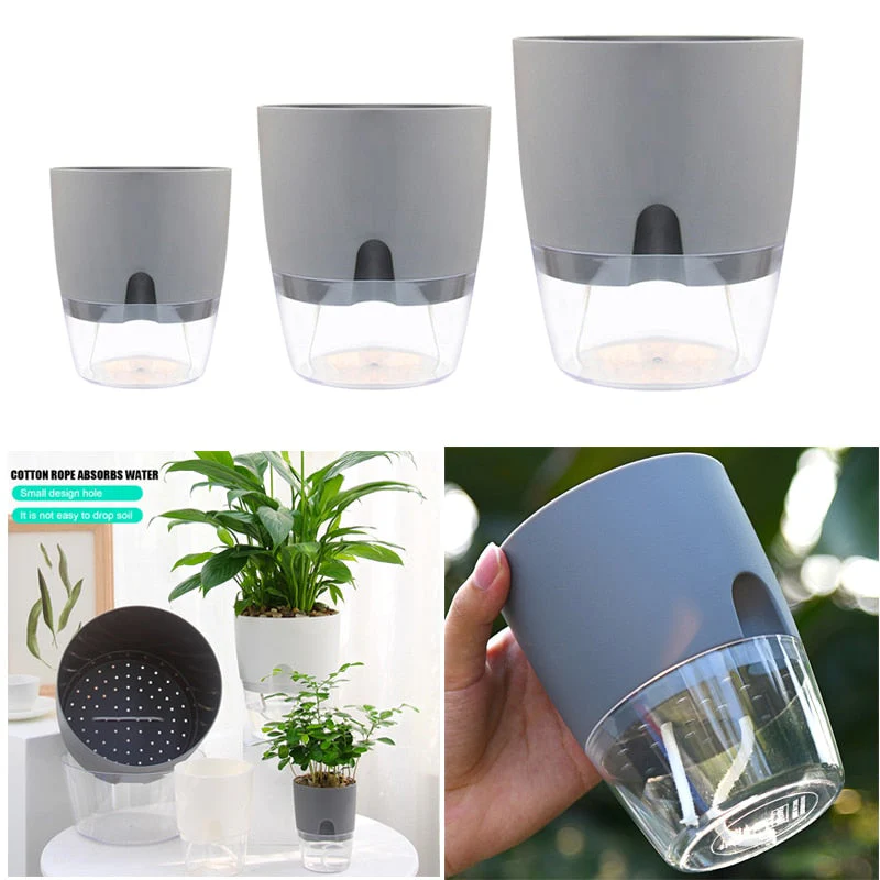 HULIANFU Watering Planter Handmade 2 Layer Self Watering Plant Flower Pot With Water Container Round Flowerpot Home Garden Decor - Deanwangkt