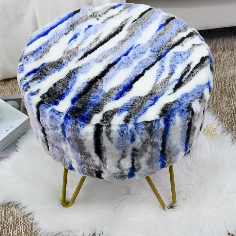 Home Soft Things Multi Jacquard Fauxfur Round Ottoman