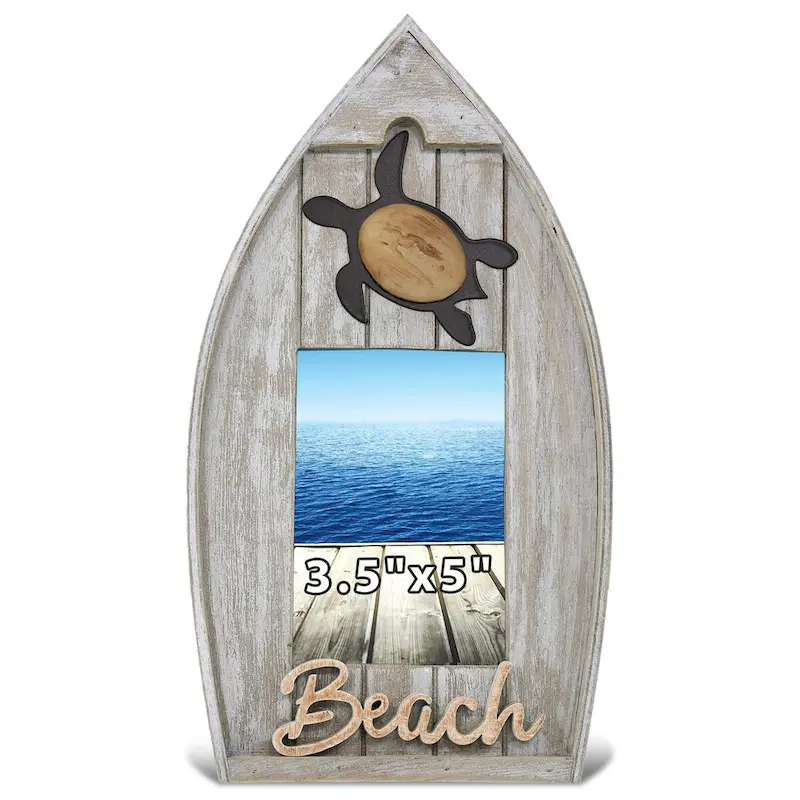 CoTa Global Grey Distressed Wood Coastal Sea Turtle Boat 3.5X5 Frame - 11 inches