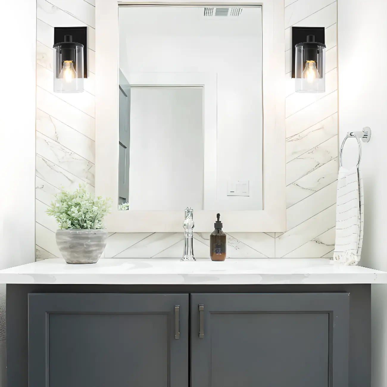 3-Light Black Clear Glass Cylinder Vanity Lights