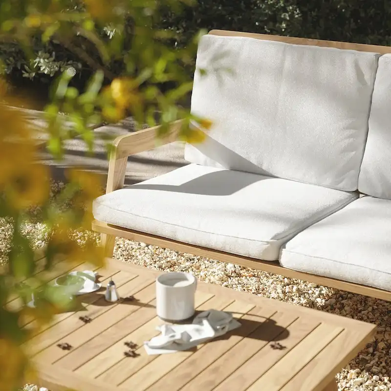 Outdoor Acacia Wood Seating Group, Coffee Table and Loveseat with Cushions